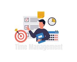 Time management flat color vector faceless character. Planning and strategy. Businessman with clipboard and target isolated cartoon illustration for web graphic design