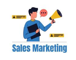 Sales marketing concept. Man holding megaphone. Simple modern Vector illustration in flat style design