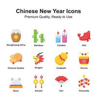 Pack of chinese new year icons in trendy style vector