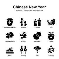 Pack of chinese new year icons in trendy style vector