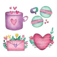 Watercolor valentine days element collection vector