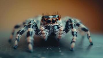 AI generated Close-up of a toy spider resting on a table, its faux features intricate, Ai Generated. photo