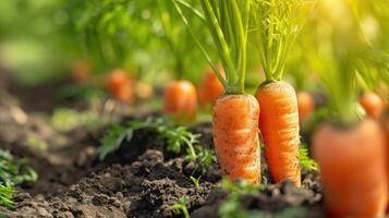 AI generated Close-up of carrots growing in a field, revealing the intricate beauty of agriculture, Ai Generated. photo