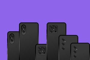 Smartphone prototype mockup with purple background vector