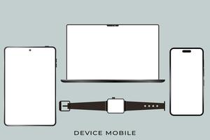 DEVICE mobile mockup , smartphone tablet laptop and smartwatch with slim frame vector