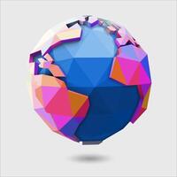 Vector 3D Earth globe with vibrant color land and blue ocean, polygonal design. Abstract low poly style. Vector illustration perfect for ecological, environmental, and modern technology concepts.