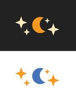 Moon and stars icon set. Vector illustration of moon and stars. Dark and light version.