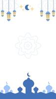 Illustration of Ramadan Kareem Background with Mosque, Lantern, and Crescent Moon. Vertical backdrop for Social Media Post Template or Wallpaper. Light Variant. vector