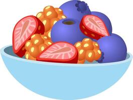 Illustration image of a bowl full of blueberries and strawberries. vector