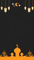 Illustration of Ramadan Kareem Background with Mosque, Lantern, and Crescent Moon. Vertical backdrop for Social Media Post Template or Wallpaper. Dark Variant. vector