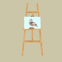 A drawing of a wild duck on an easel. vector