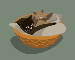 Vector isolated illustration of cats in a basket.