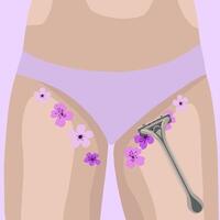 Vector isolated illustration of shaving in the bikini area. Irritation during shaving.