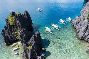 Aerial view of different bangka boat, in Secret Lagoon. photo