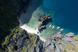 Aerial view of different bangka boat, in Secret Lagoon. photo