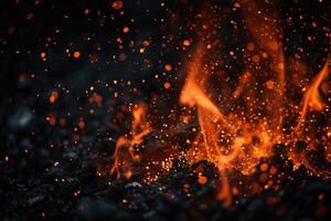 Vivid fire against a dark background photo