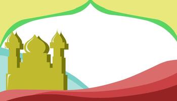 The background with the theme of Ramadan and Islamic holidays has a silhouette of a mosque and red waves. vector