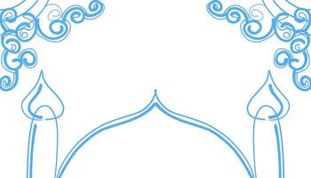 Handmade line background on the theme of Ramadan and Muslim holidays in blue, with a picture of a mosque dome. vector