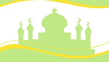 Background theme of Ramadan and Muslim holidays with silhouettes of green mosques and green waves. vector