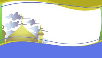 The background theme is Ramadan and Islamic holidays with images of mosques and clouds with gradient yellow and gradient blue colours. vector