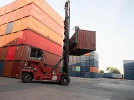 container forklift import export logistic cargo transportation truck loading warehouse shipping cargo delivery storage box factory freight equipment merchandise freight transportation package pallet photo