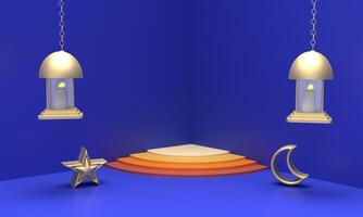 Stand stage podium yellow cream brown yellow orange color lamp light bulb star chain empty blank ramadan ramadon mubarak kareem arabian arabic islam lantern muslim religious march april may ramazan photo