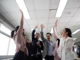 Businessman businesswoman female male lady gentleman person people human woman man teamwork group cheerful classroom happy smile success entrepreneur professional business leadership victory company photo