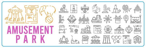 Theme amusement park sing. Thin line icons set. roller coaster and festival fun. Linear style illustrations isolated on white. vector
