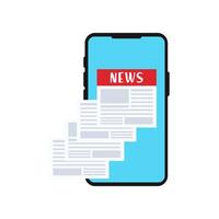 Breaking news set. Flat modern vector illustration of smartphone for online reading news in mobile phone app for a newspaper or magazine. Worldwide media in your device.