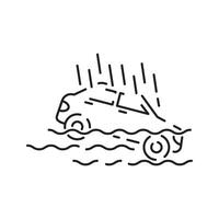 City flood line icon, climate change and ecology, water disaster vector icon, vector graphics, editable stroke outline sign, eps 10.