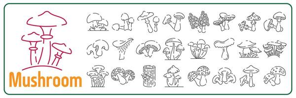 Vector Mushroom line icon set, outline vector sign, linear pictogram mushroom symbol isolated on white. logo illustration.