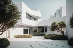 AI generated White private residential building appearance, architecture in style of minimalism. Generative AI photo