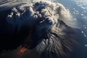 ai generado volcánico erupción, catastrófico natural fenómeno en el isla. generativo ai foto