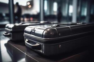 ai generado dos clásico moderno maletas para viaje a el aeropuerto, de cerca foto