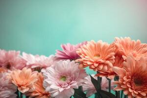 AI generated Beautiful festive bouquet of daisy flowers on a pastel background. Generative AI photo