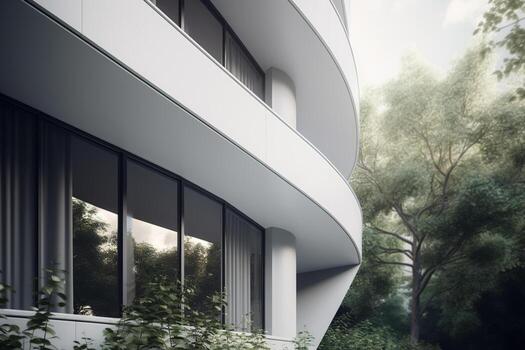 AI generated Modern minimalistic architecture, office building. Close-up, exterior, side view. Generative AI photo