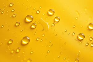 AI generated Lots of water droplets on a yellow background. photo