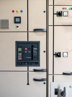 The switch controls on the electrical circuit cabinet. photo