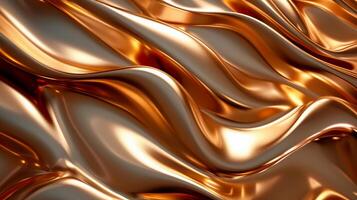 AI generated Liquid bronze with smooth, flowing waves. Shiny metallic texture. Abstract background. Ai Generated photo