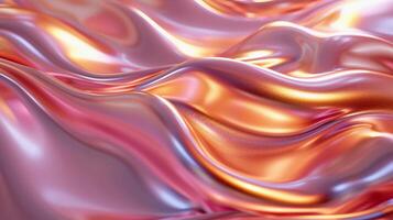 AI generated Liquid pink and gold mix. Smooth, flowing waves. Shiny metallic Abstract background. Ai Generated photo