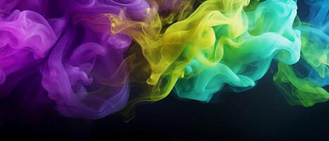 AI generated Purple, green, and yellow puffs of smoke. Mardi Gras colors horizontal background. AI Generated photo
