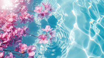 AI generated Mesmerizing water background with neon aqua texture in shades of blue and pink, Ai Generated. photo