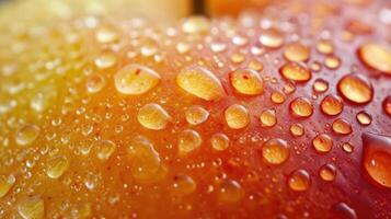 AI generated Close-up of a fruit adorned with glistening water droplets, a refreshing and enticing sight, Ai Generated. photo