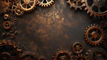 AI generated Immerse in the intricate world of steampunk with gears and cogs adorning the background. Ai Generated. photo