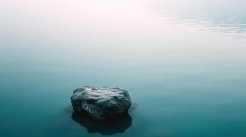 ai generado un solitario rock flotadores tranquilamente encima ondulación agua, sus reflexión reflejando tranquilidad, ai generado foto