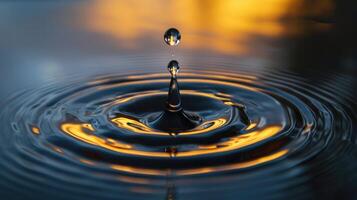 ai generado un agua soltar crea un delicado anillo o onda en el superficie, de la naturaleza efímero obra de arte, ai generado foto