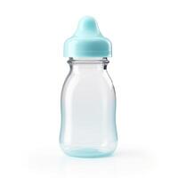 ai generado recién nacido Leche fórmula en un el plastico bebé botella, nutritiva sencillez. aislado comodidad, ai generado. foto