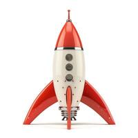 AI generated Futuristic space age rocket stands alone on a white background, an emblem of innovation, Ai Generated. photo