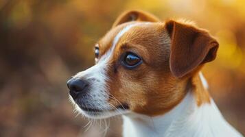 AI generated Close-up of a small dog with brown and white fur, its expressive eyes shining, Ai Generated. photo