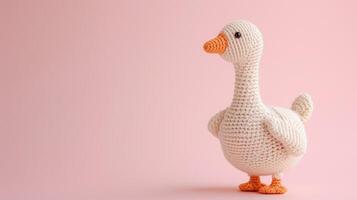 AI generated Crocheted goose toy vibrant backdrop, handcrafted and adorable, Ai Generated photo